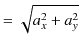 $\displaystyle =\sqrt{a_{x}^{2}+a_{y}^{2}}$